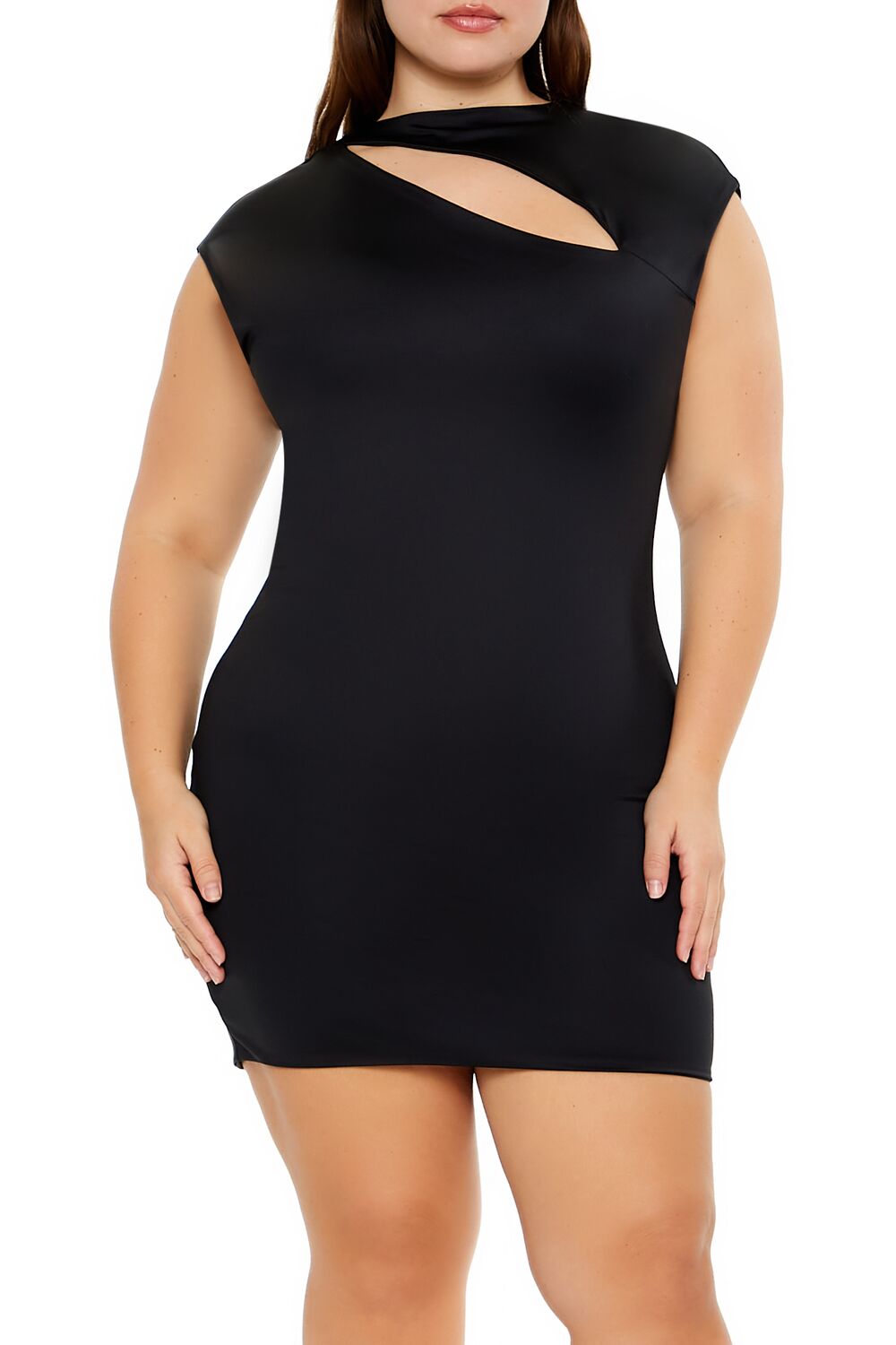  Forever 21 Plus Size Twist-Front Mini Dress - black-swatch - Bonton