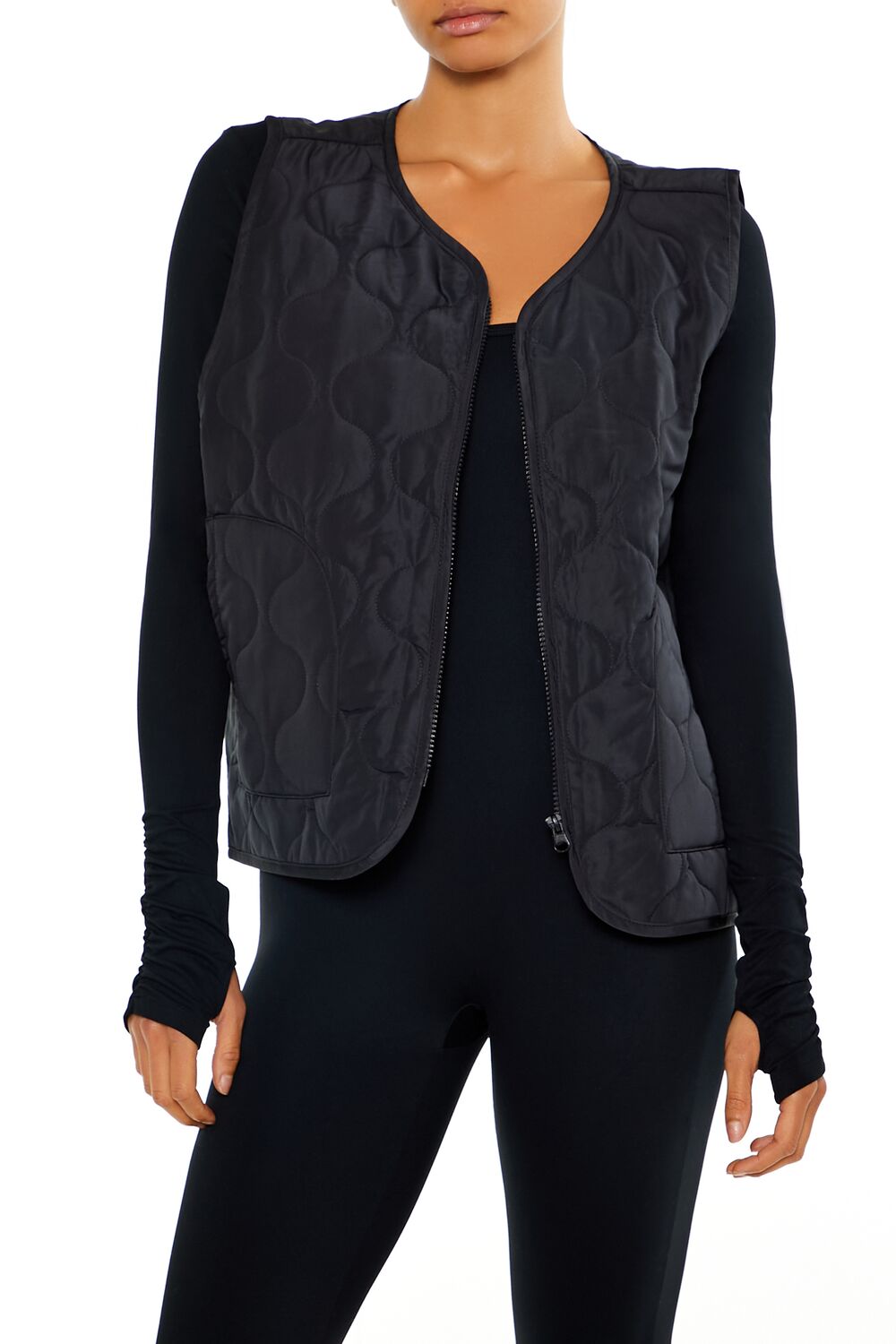  Forever 21 Active Quilted Zip-Up Vest - white - Bonton