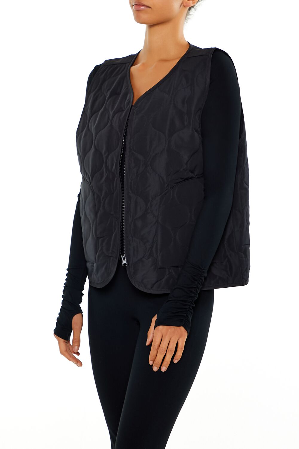  Forever 21 Active Quilted Zip-Up Vest - white - Bonton