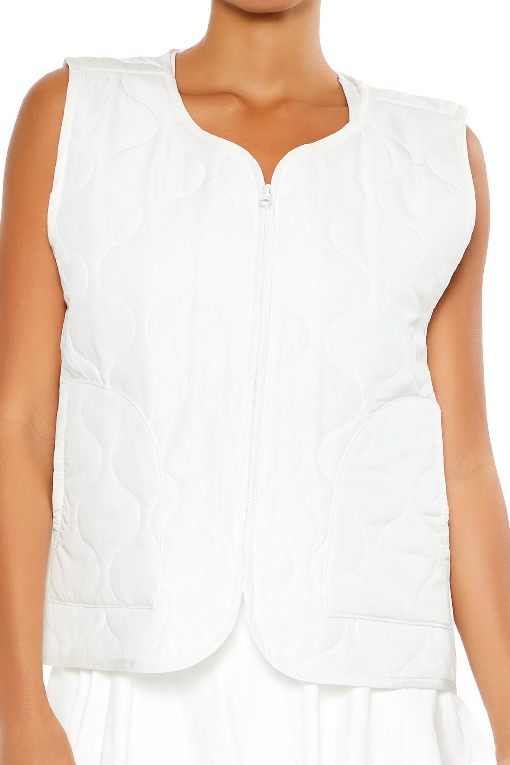  Forever 21 Active Quilted Zip-Up Vest - white - Bonton