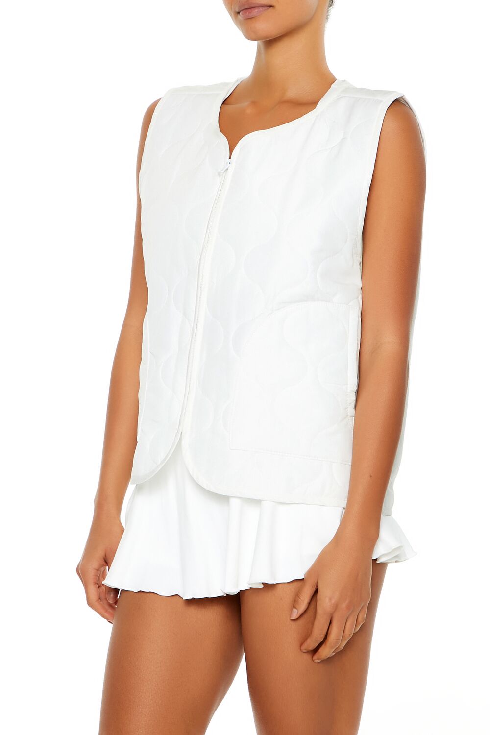  Forever 21 Active Quilted Zip-Up Vest - white - Bonton