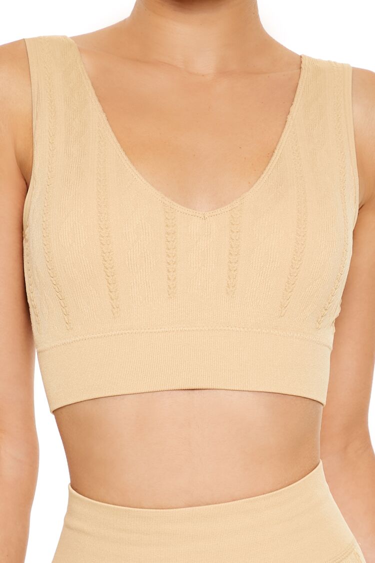  Forever 21 Seamless Cable Knit Sports Bra - desert sand - Bonton