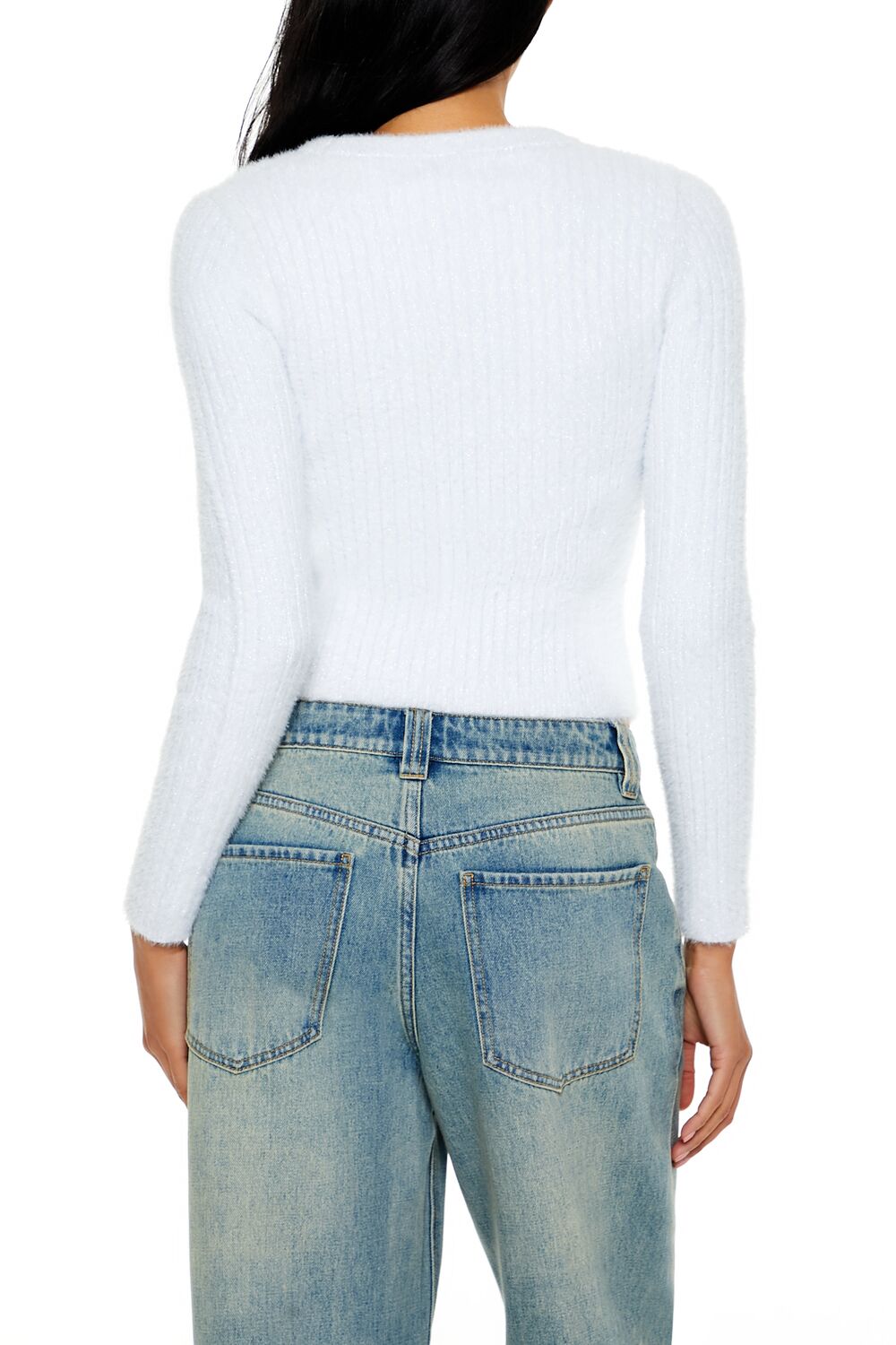  Forever 21 Ribbed Fuzzy Knit Sweater - black - Bonton