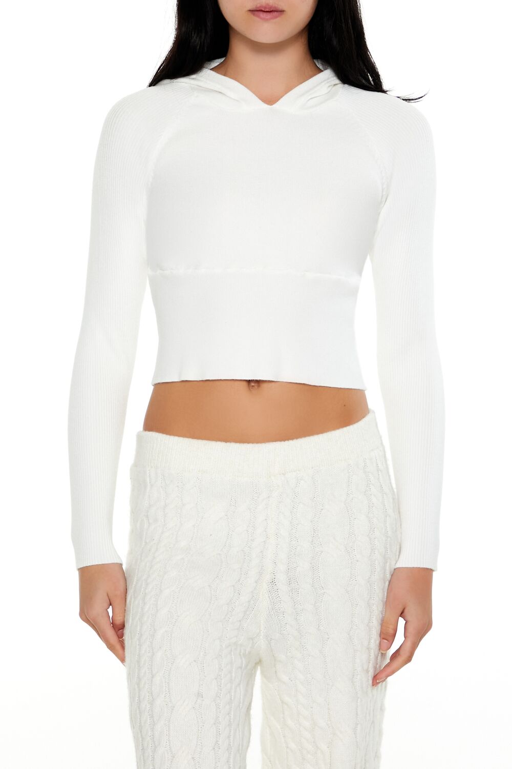  Forever 21 Hooded Raglan Sweater - white - Bonton