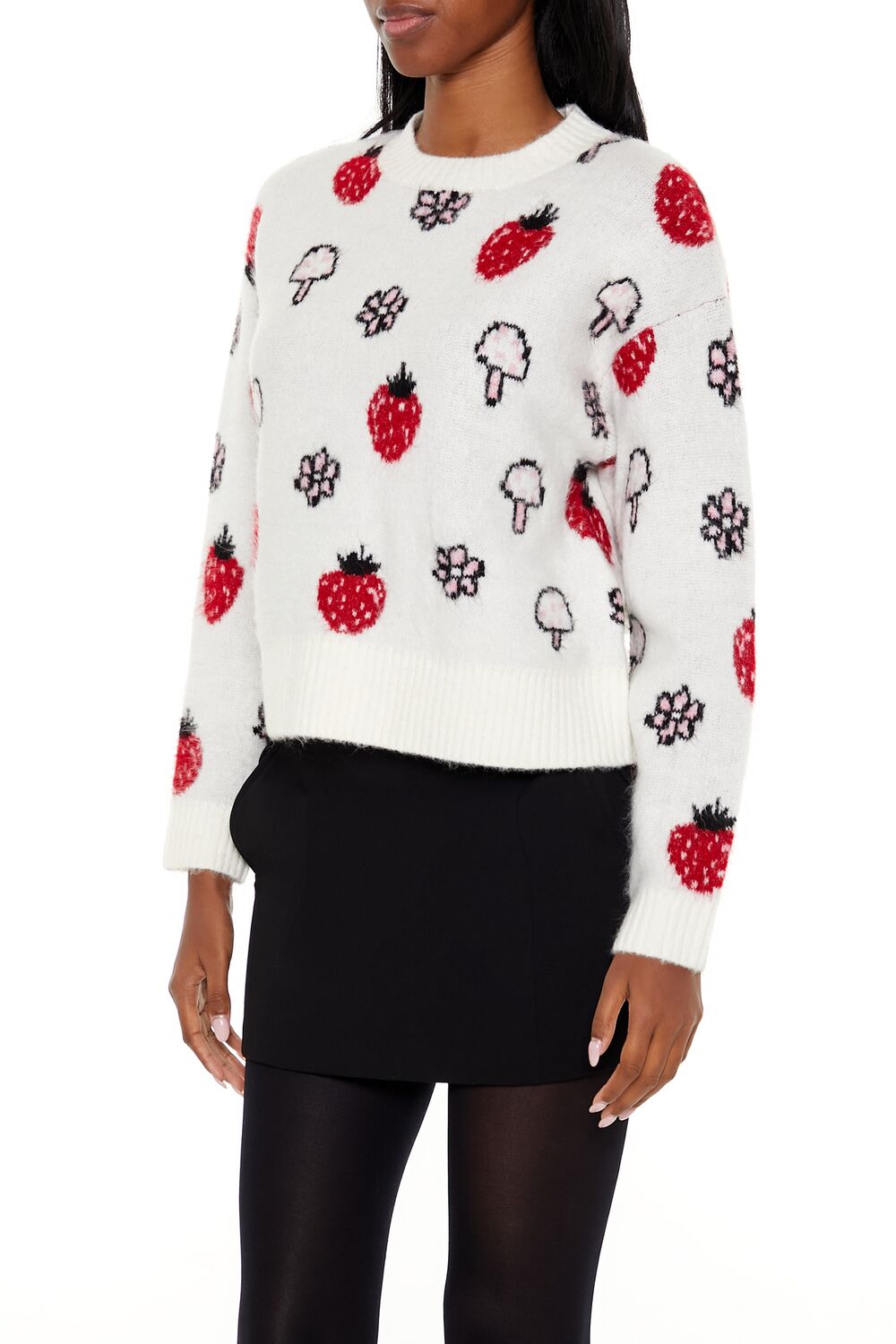  Forever 21 Strawberry & Mushroom Print Sweater - white multi - Bonton