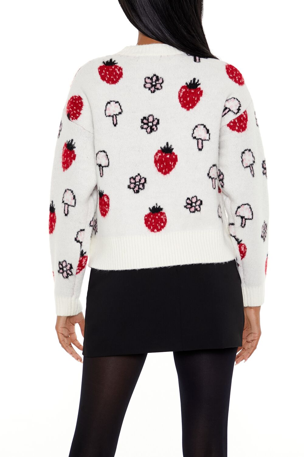  Forever 21 Strawberry & Mushroom Print Sweater - white multi - Bonton