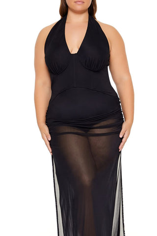 Plus Size Sheer Halter Maxi Dress