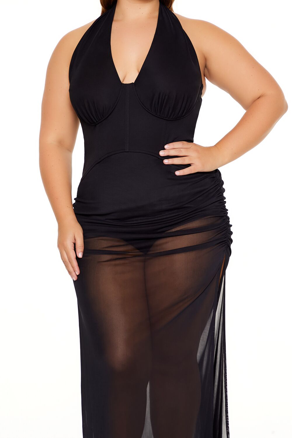  Forever 21 Plus Size Sheer Halter Maxi Dress - black - Bonton
