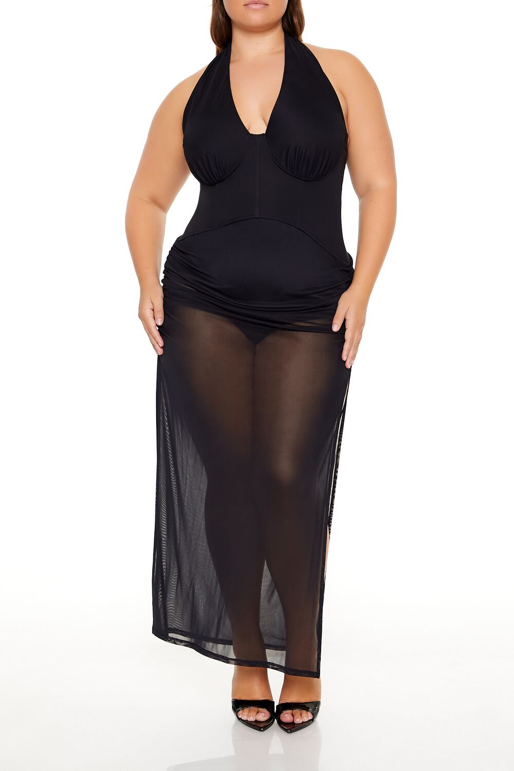  Forever 21 Plus Size Sheer Halter Maxi Dress - black - Bonton