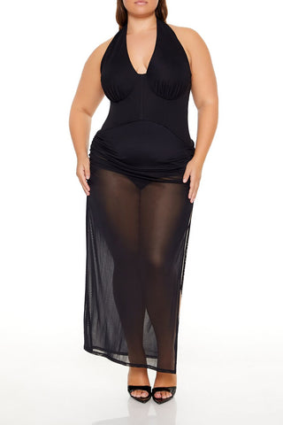 Plus Size Sheer Halter Maxi Dress