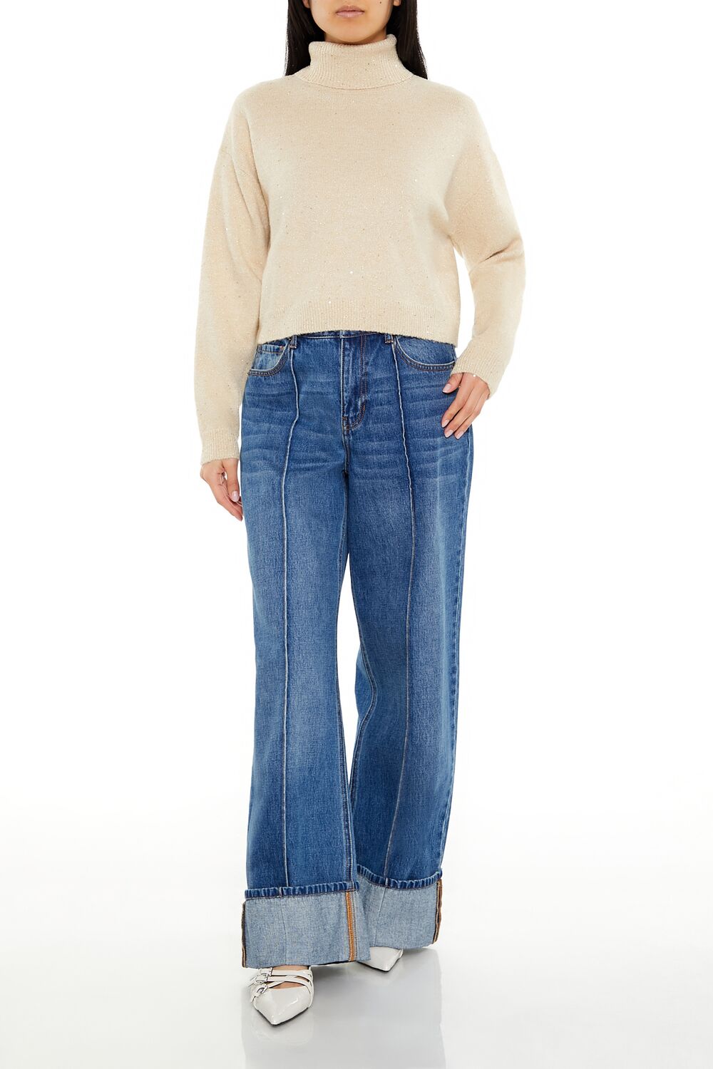  Forever 21 Glitter Knit Turtleneck Sweater - dark blue - Bonton