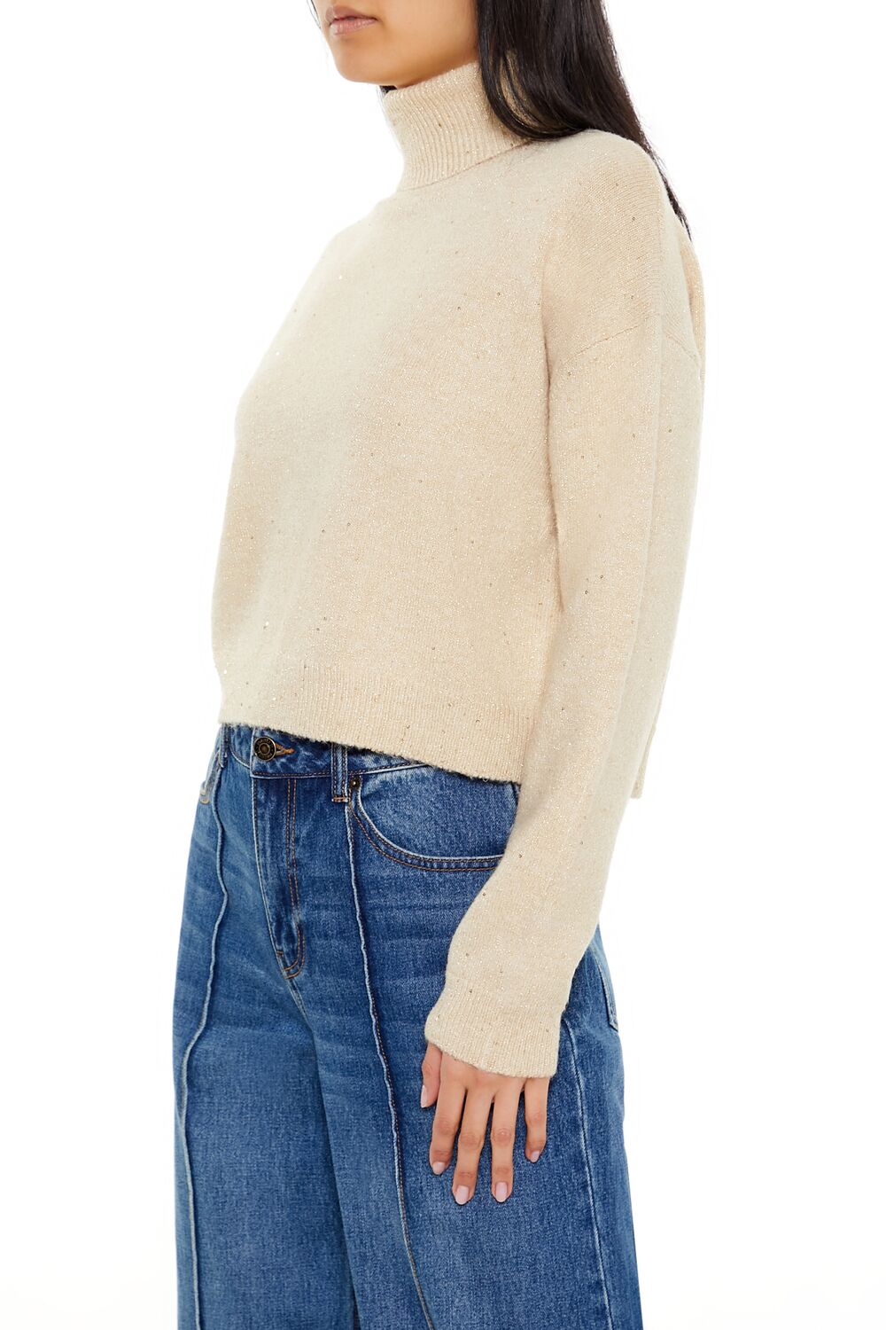  Forever 21 Glitter Knit Turtleneck Sweater - dark blue - Bonton