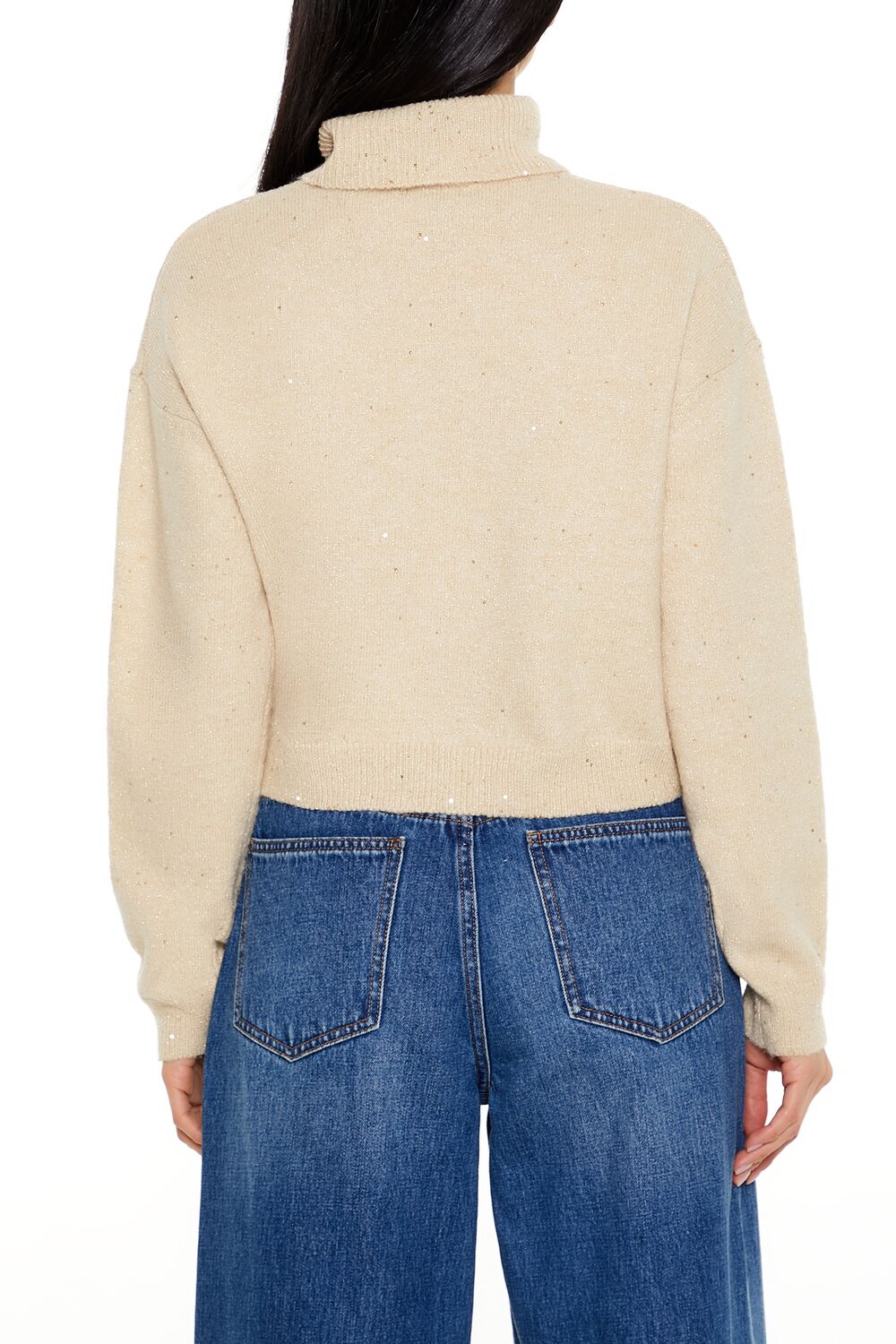  Forever 21 Glitter Knit Turtleneck Sweater - dark blue - Bonton