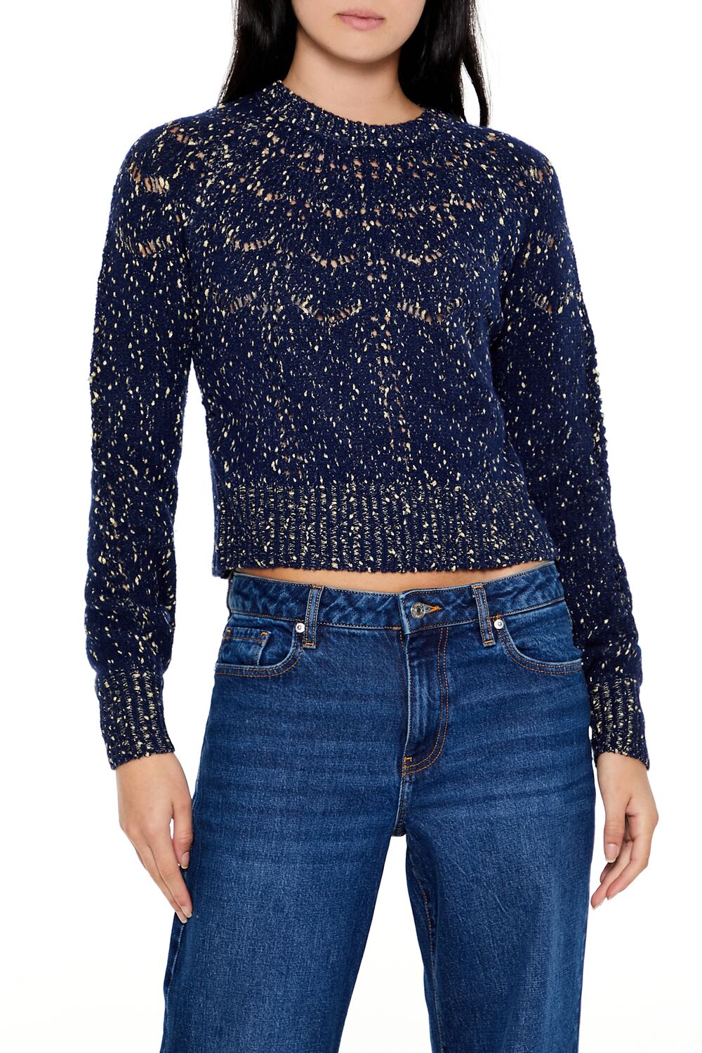  Forever 21 Metallic Pointelle Sweater - dark blue - Bonton