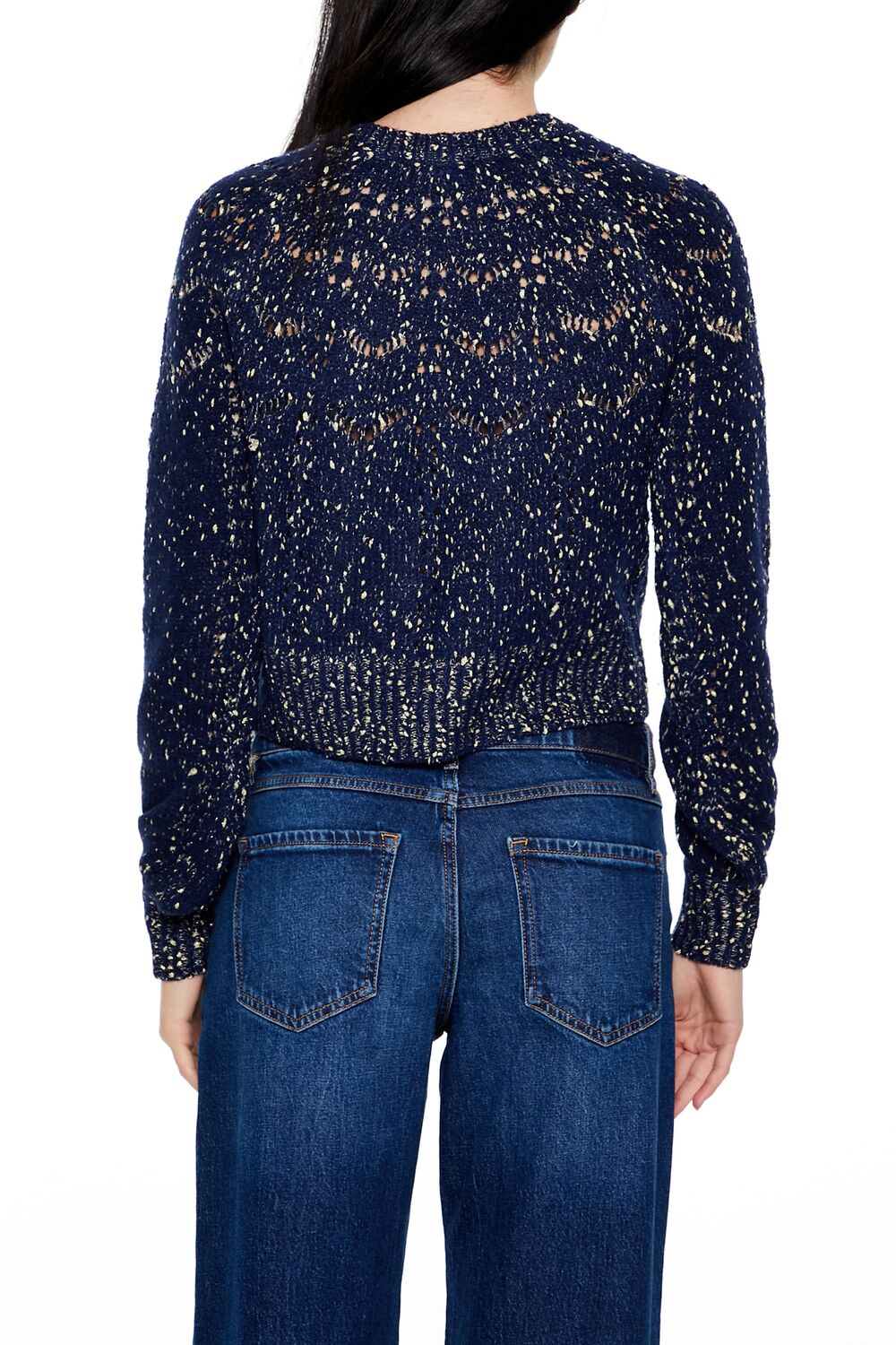  Forever 21 Metallic Pointelle Sweater - dark blue - Bonton
