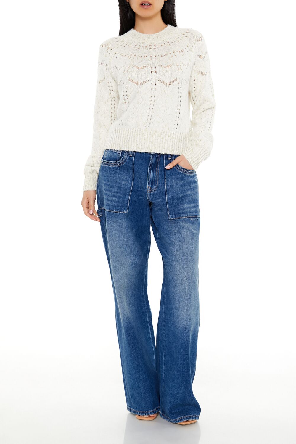  Forever 21 Metallic Pointelle Sweater - dark blue - Bonton