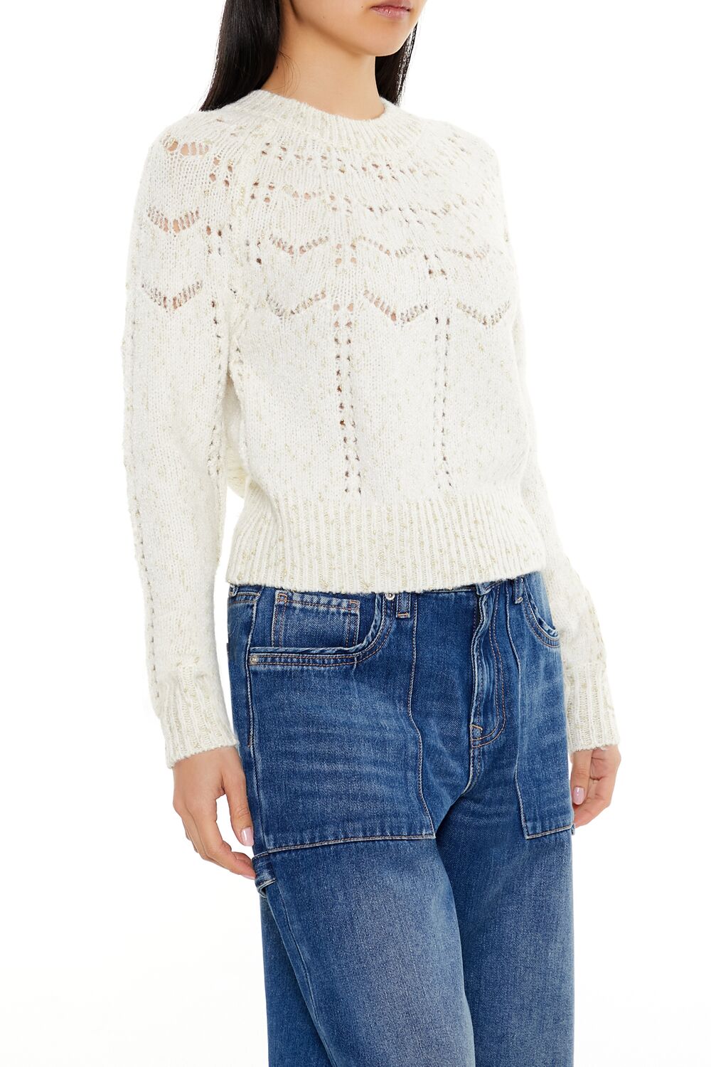  Forever 21 Metallic Pointelle Sweater - dark blue - Bonton