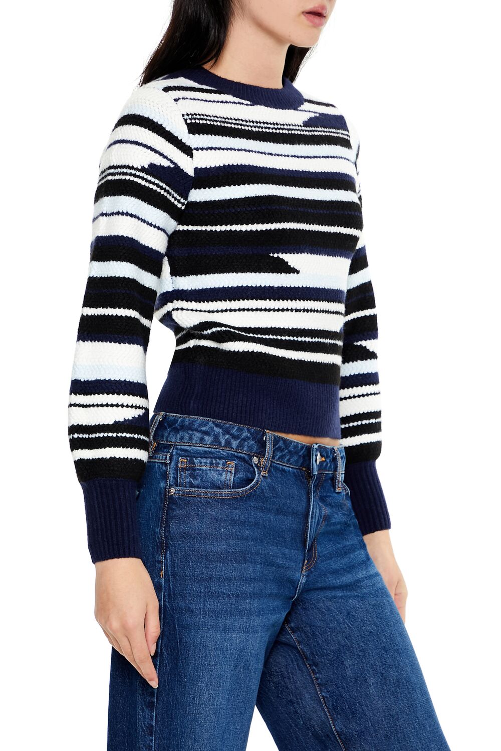  Forever 21 Abstract Striped Sweater - dark blue multi - Bonton