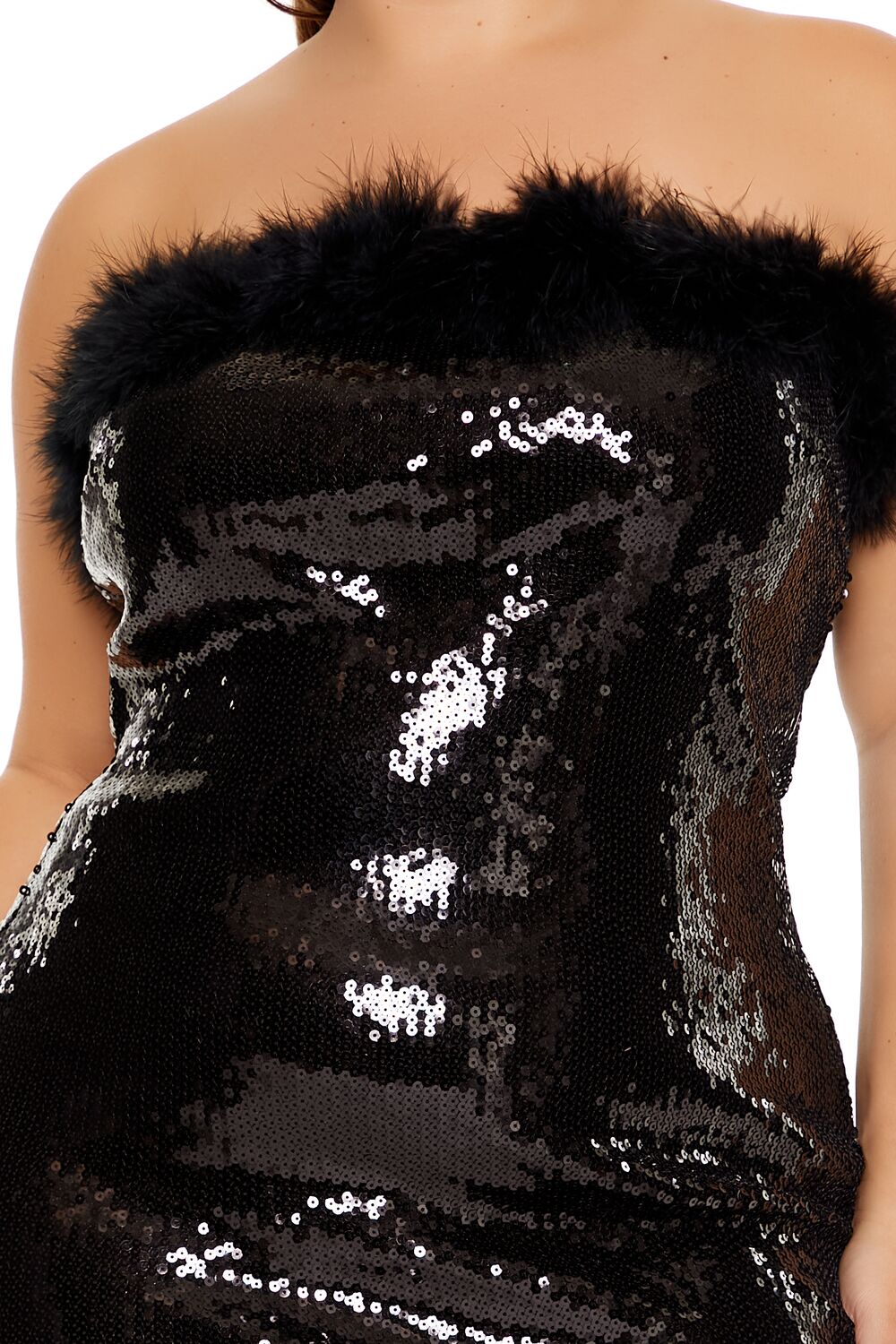  Forever 21 Plus Size Faux Fur Sequin Mini Tube Dress - lavender - Bonton