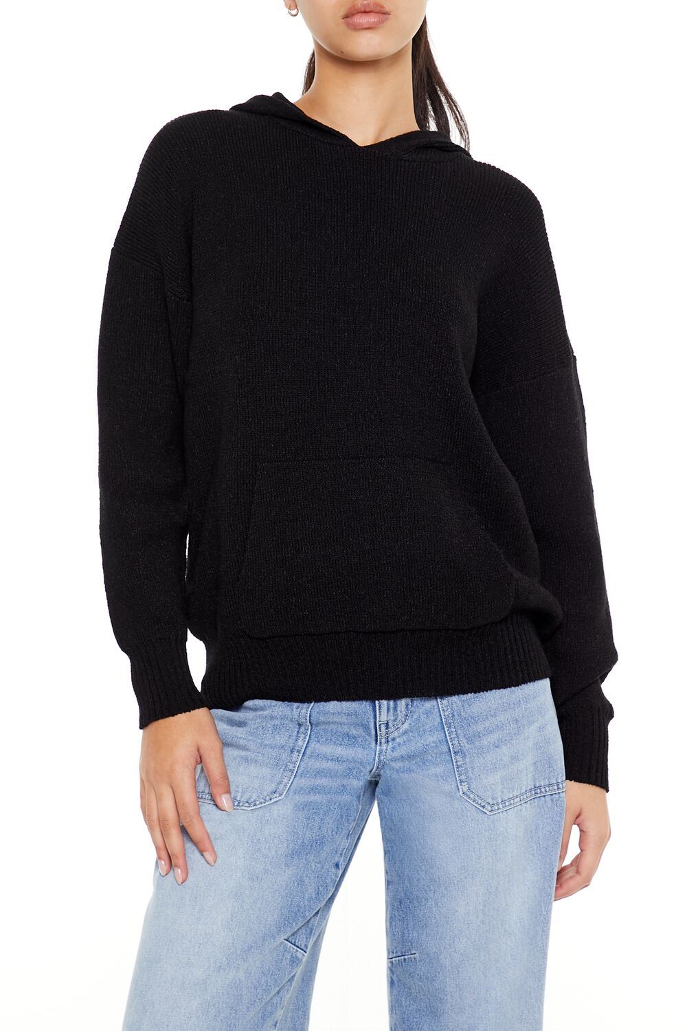  Forever 21 Hooded Drop-Sleeve Sweater - black - Bonton