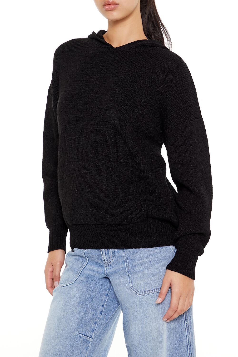  Forever 21 Hooded Drop-Sleeve Sweater - black - Bonton