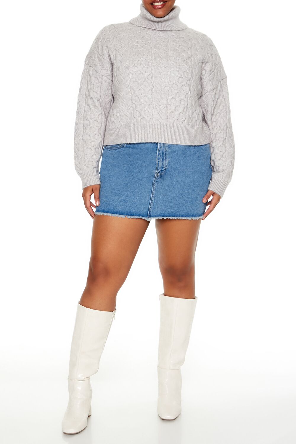  Forever 21 Plus Size Cable Knit Turtleneck Sweater - light grey - Bonton
