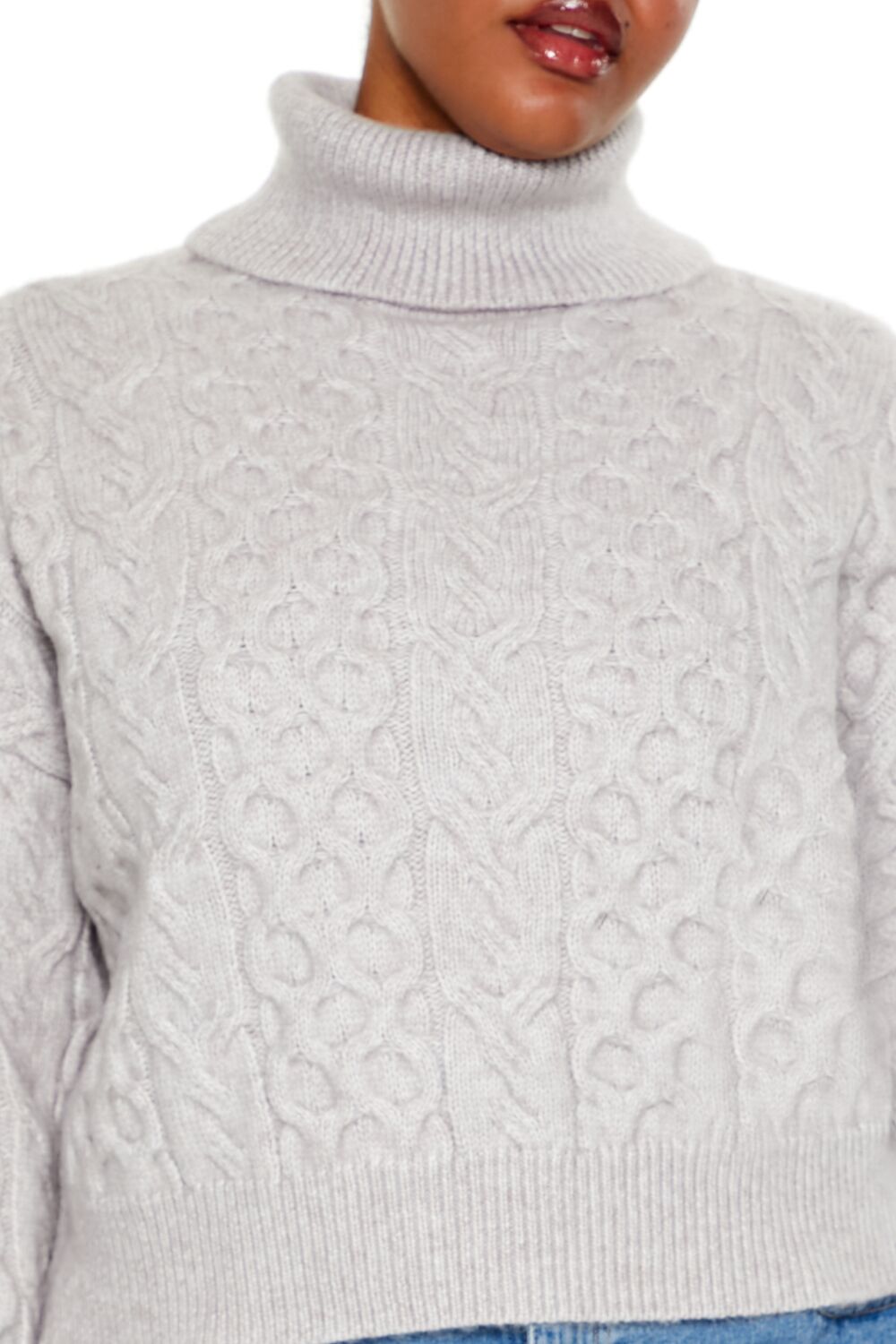  Forever 21 Plus Size Cable Knit Turtleneck Sweater - light grey - Bonton