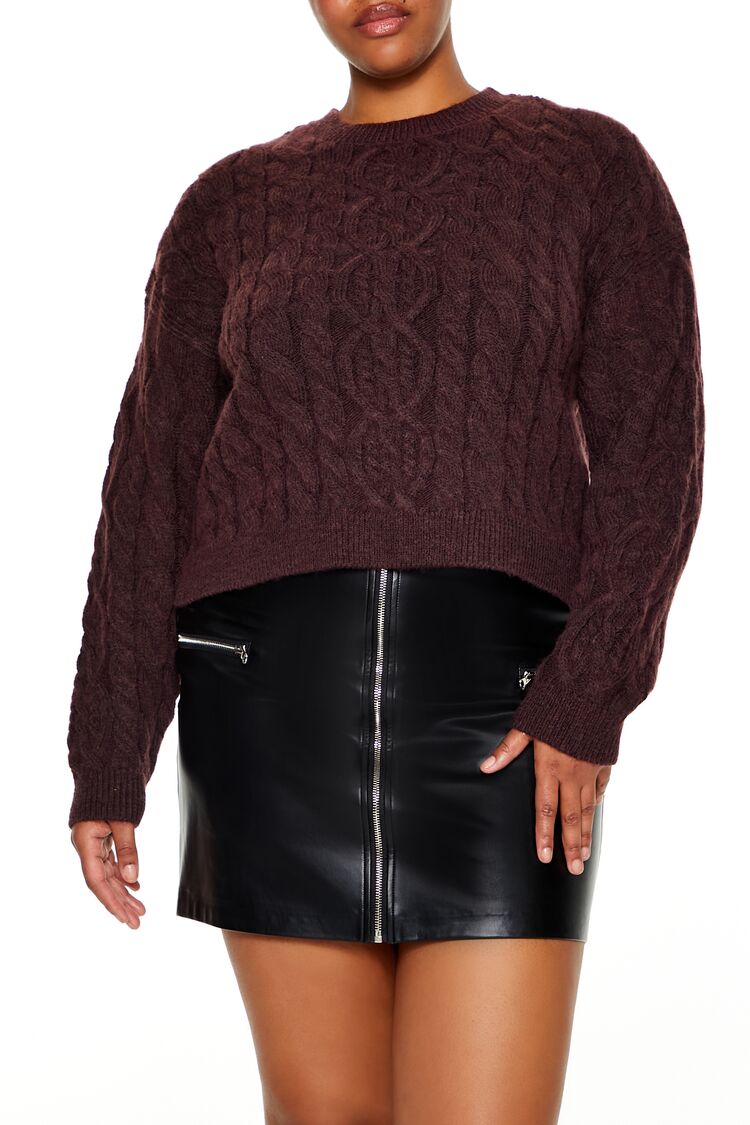  Forever 21 Plus Size Cable Knit Sweater - merlot - Bonton