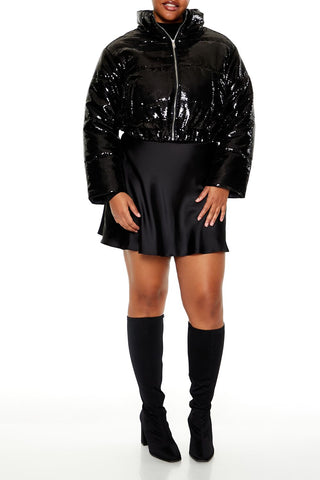 Plus Size Sequin Puffer Jacket