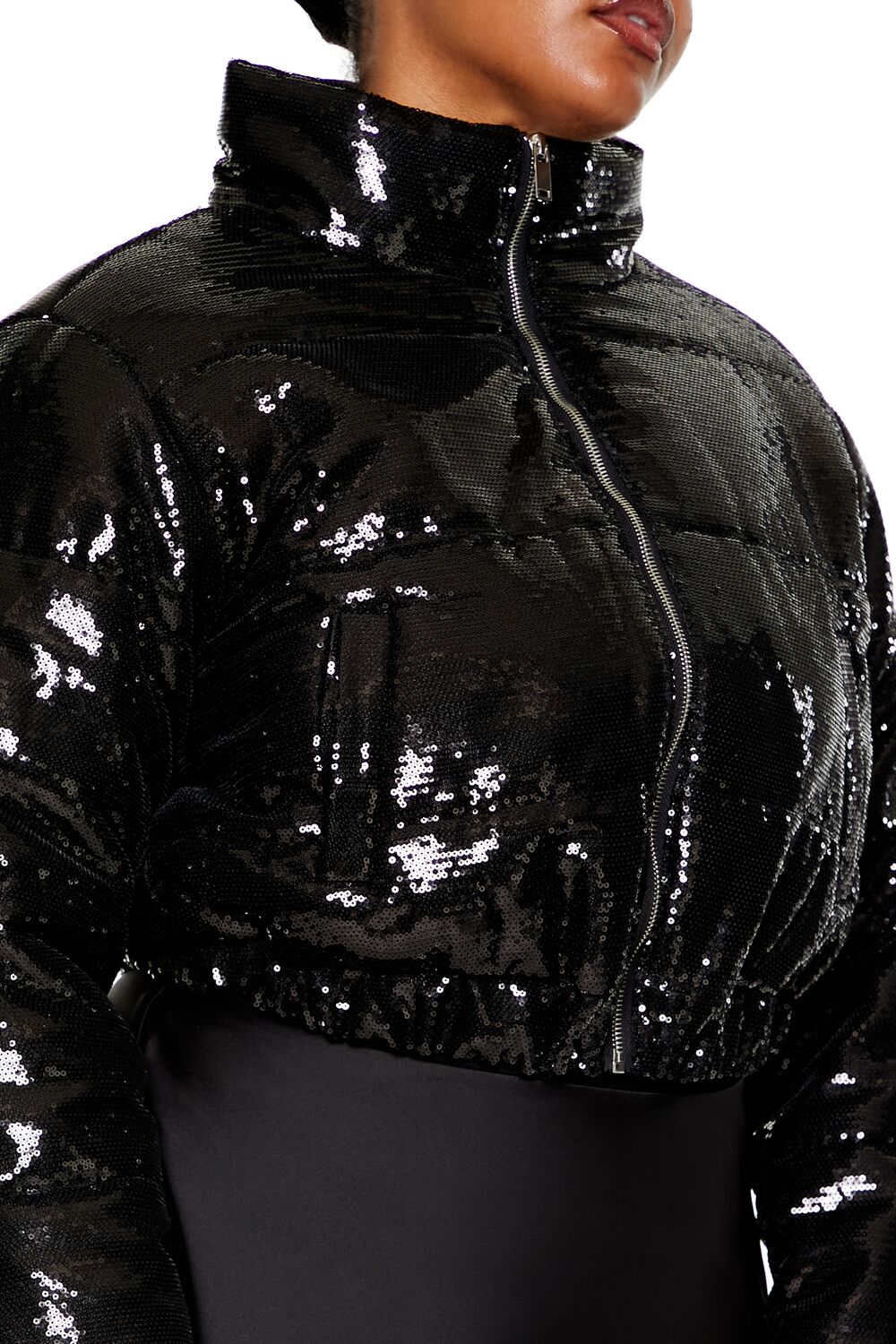  Forever 21 Plus Size Sequin Puffer Jacket - black - Bonton