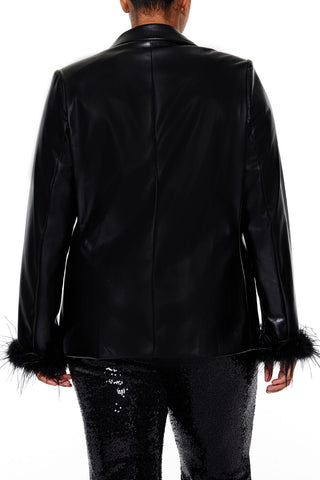 Plus Size Faux Feather Blazer