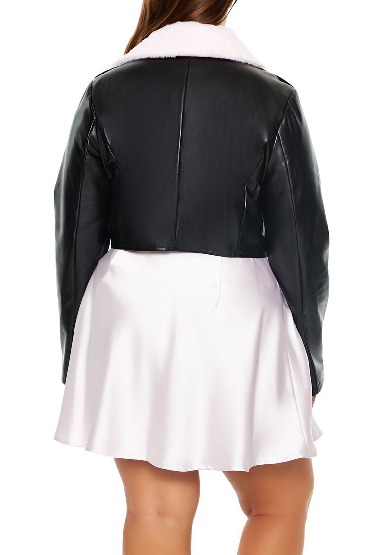  Forever 21 Plus Size Faux Fur-Trim Moto Jacket - black-swatch - Bonton