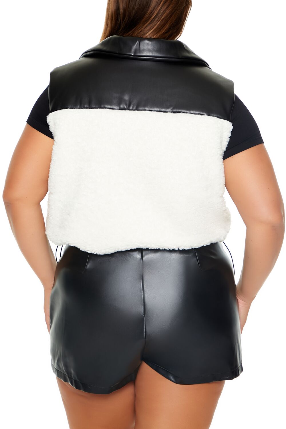  Forever 21 Plus Size Faux Shearling & Leather Vest - black-swatch - Bonton