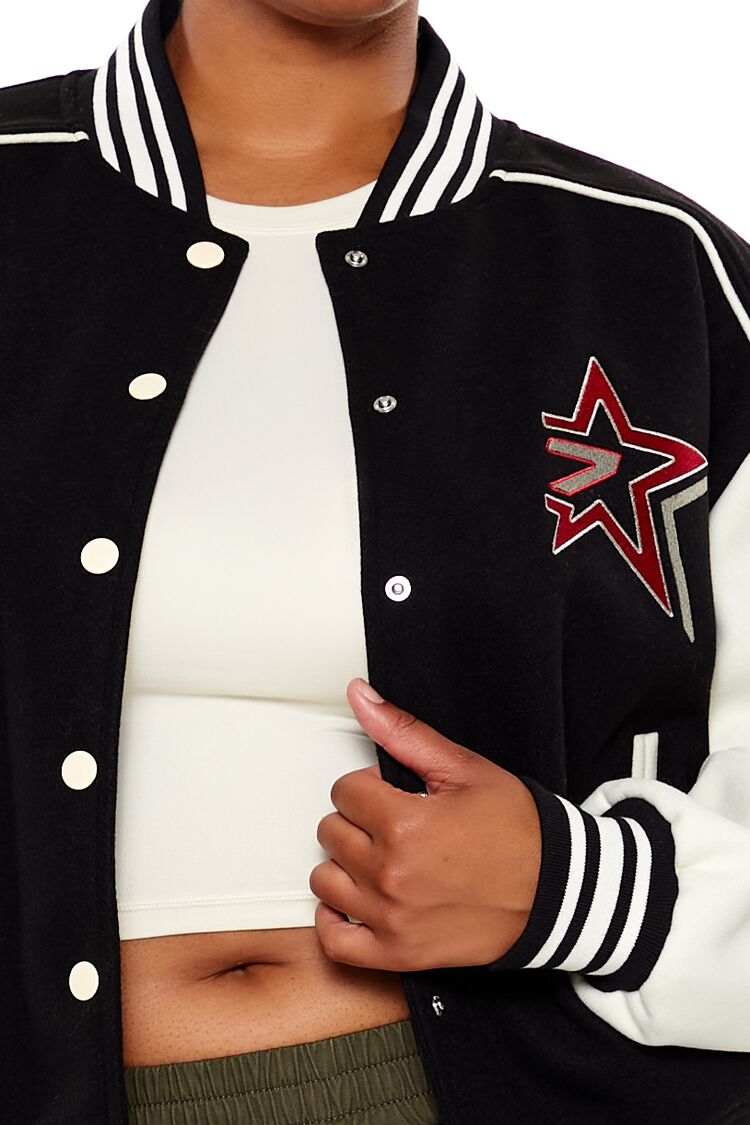  Forever 21 Plus Size Star Girl Varsity Jacket - black-multi - Bonton