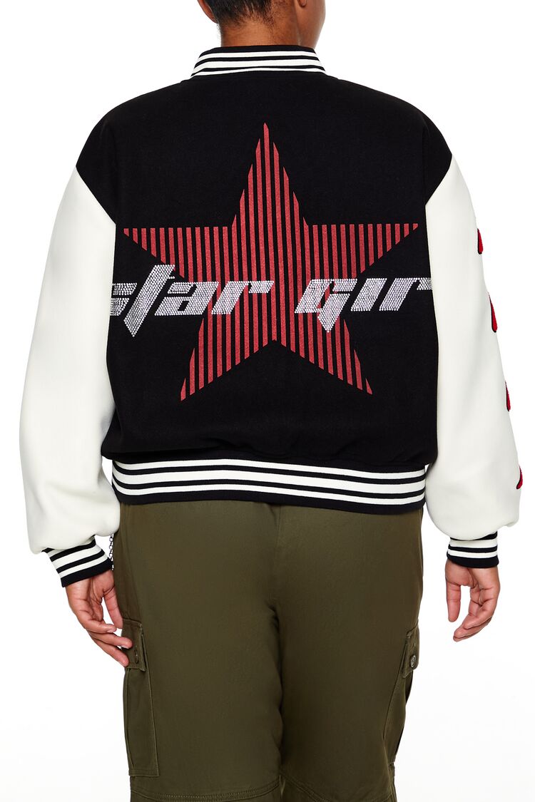  Forever 21 Plus Size Star Girl Varsity Jacket - black-multi - Bonton