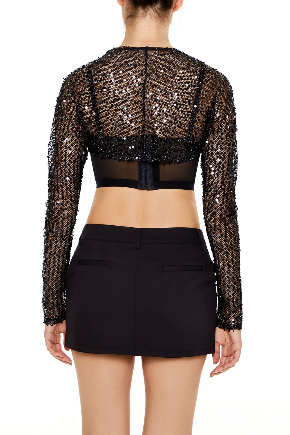  Forever 21 Sequin Mesh Shrug Sweater - black - Bonton