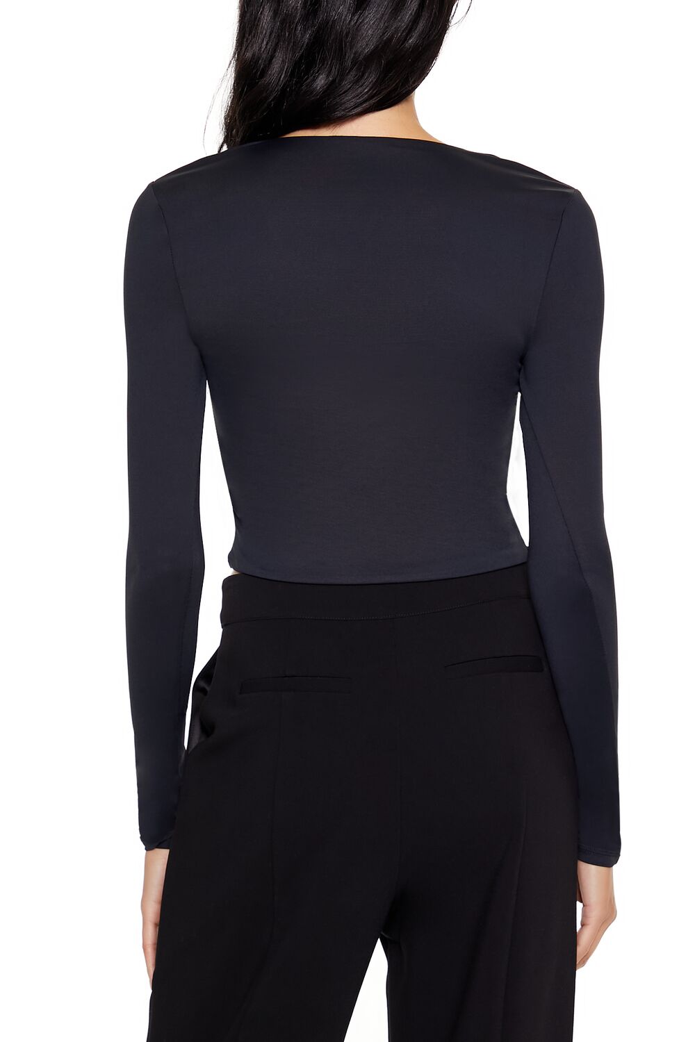  Forever 21 Rosette Long-Sleeve Crop Top - black - Bonton