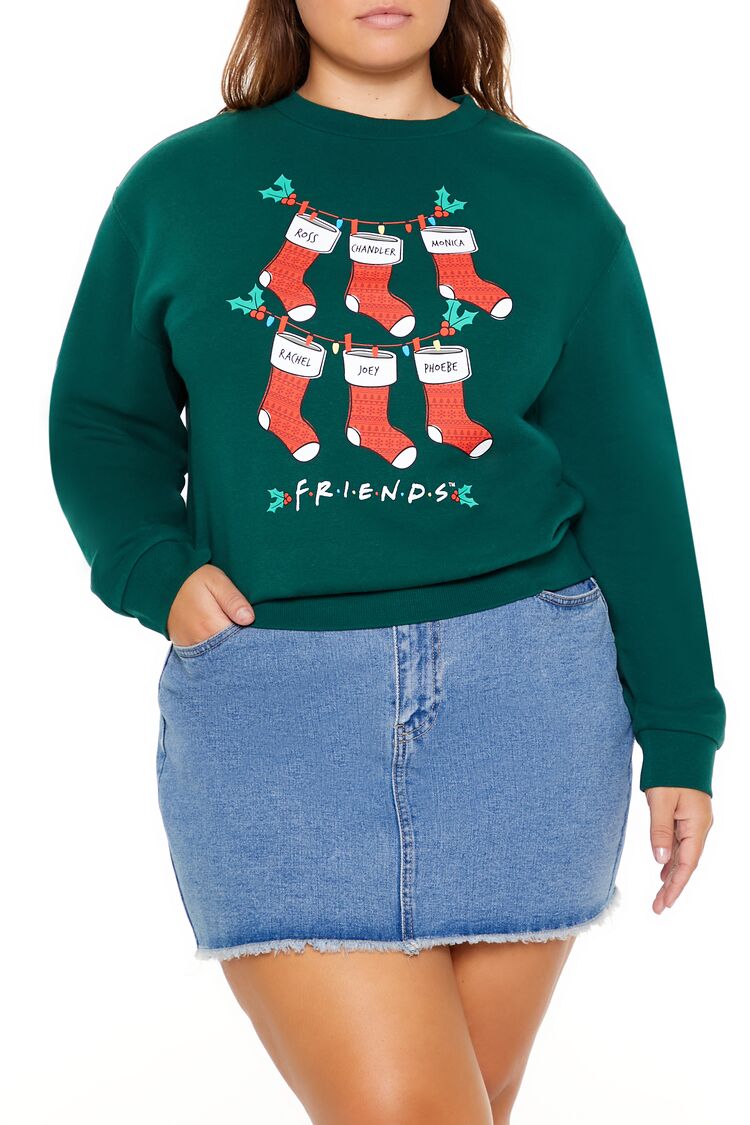  Forever 21 Plus Size Friends Christmas Stockings Pullover - green multi - Bonton
