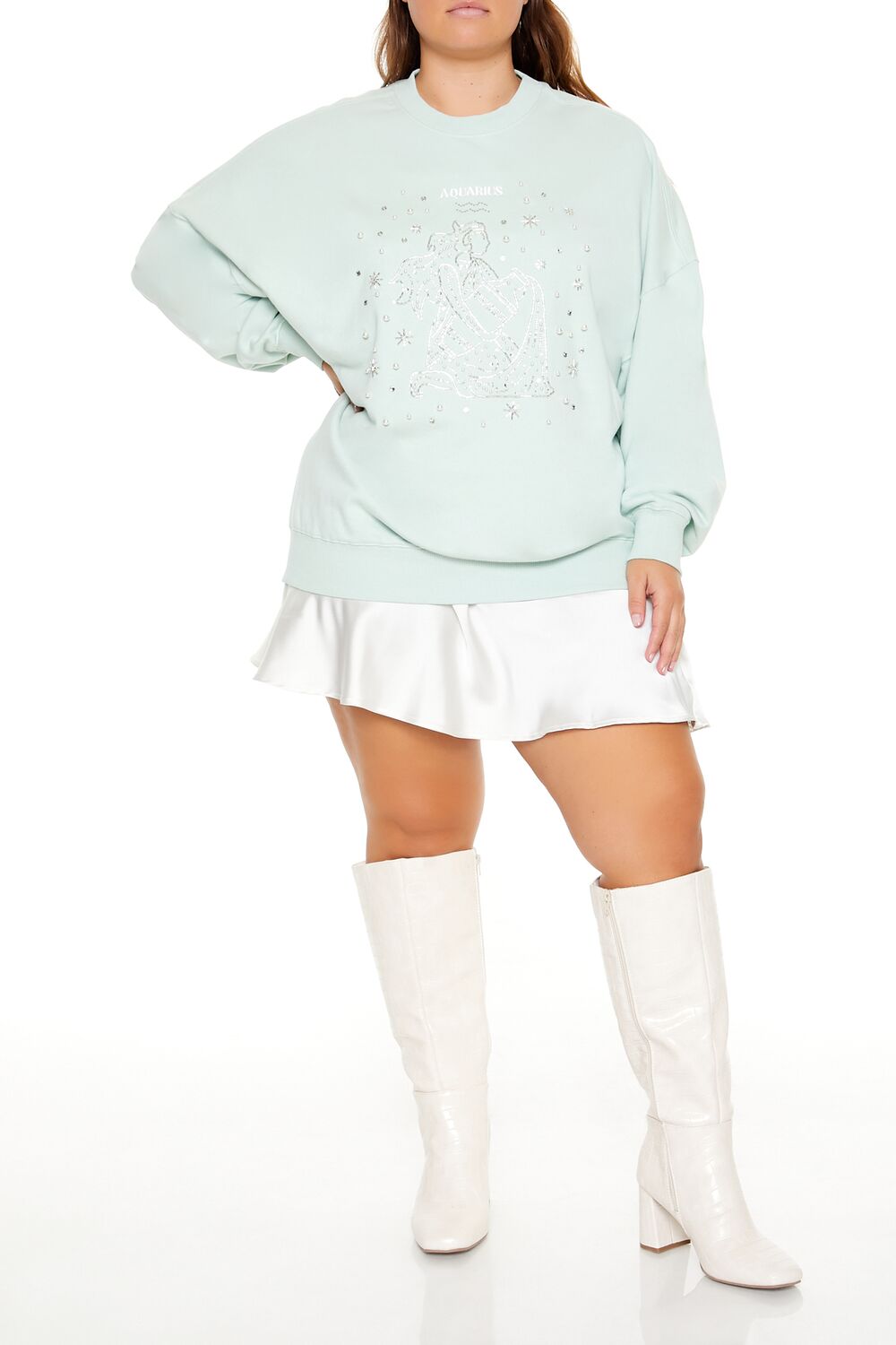  Forever 21 Plus Size Beaded Aquarius Pullover - seafoam multi - Bonton