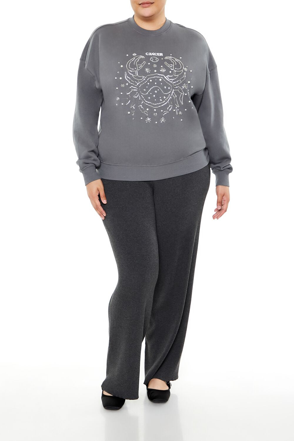  Forever 21 Plus Size Beaded Cancer Pullover - dark grey multi - Bonton