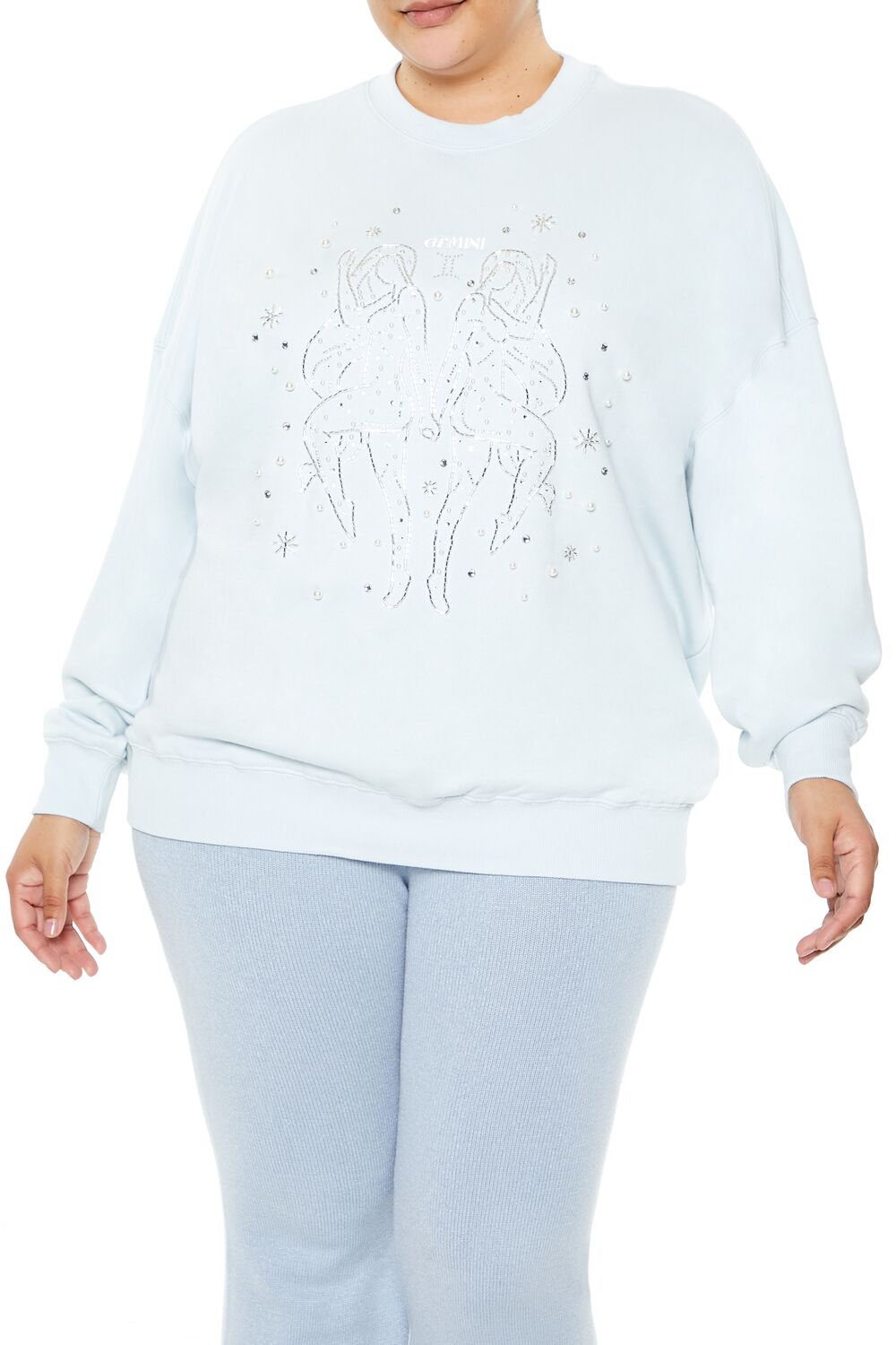  Forever 21 Plus Size Beaded Gemini Pullover - light blue multi - Bonton
