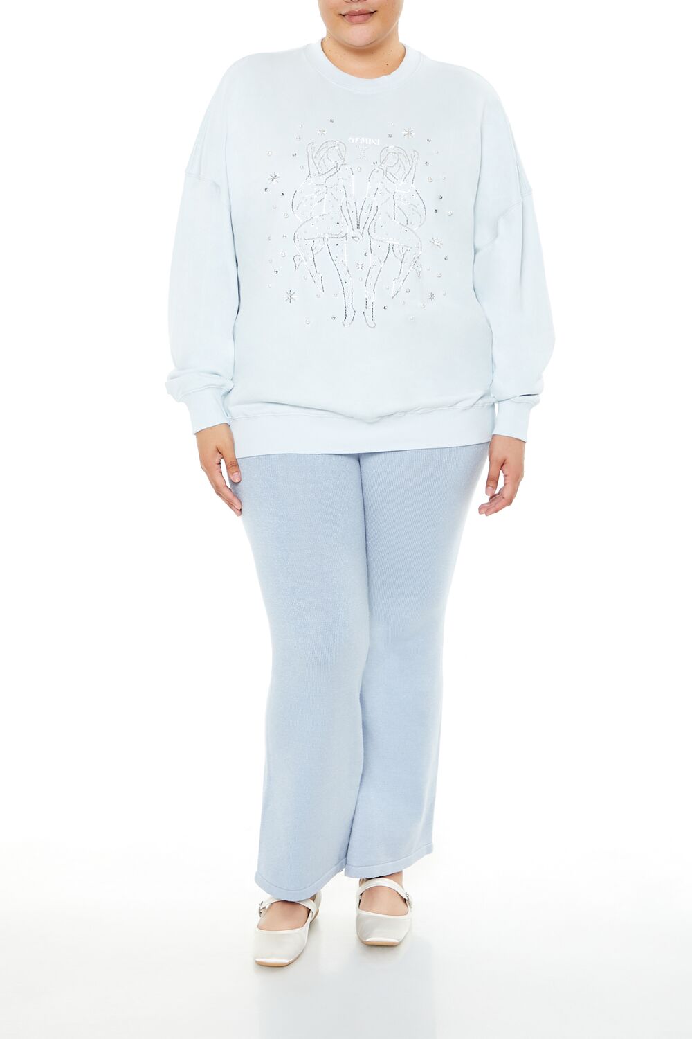  Forever 21 Plus Size Beaded Gemini Pullover - light blue multi - Bonton