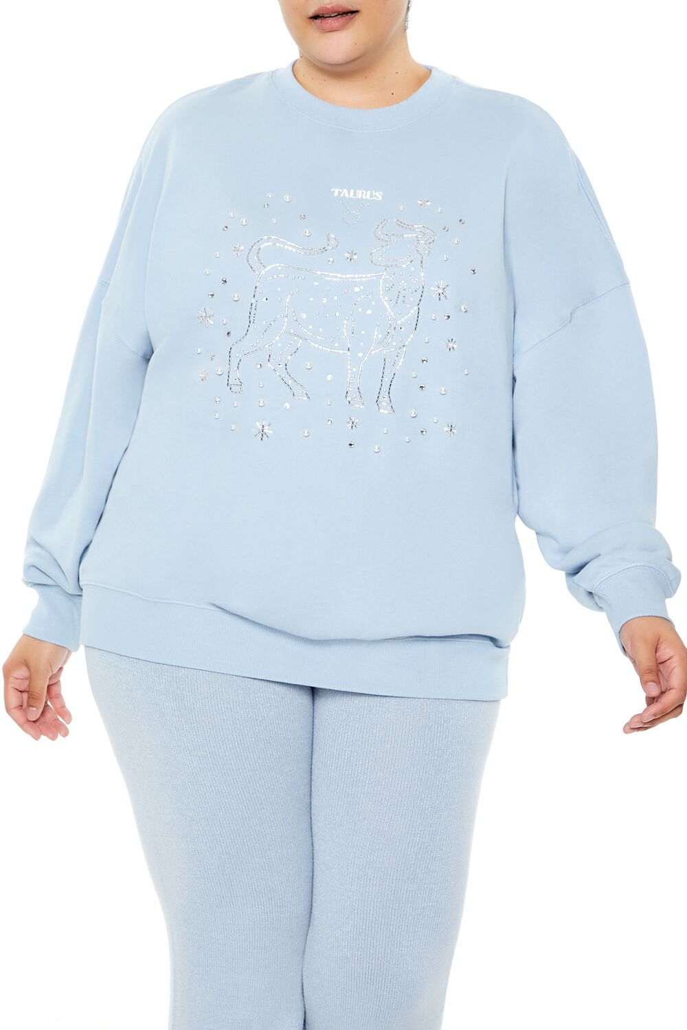  Forever 21 Plus Size Beaded Taurus Pullover - stone blue multi - Bonton