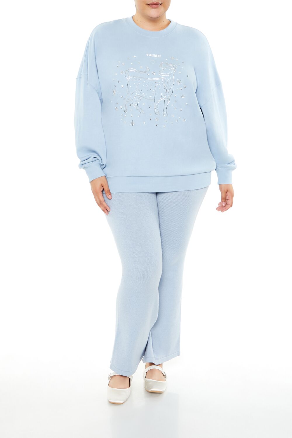  Forever 21 Plus Size Beaded Taurus Pullover - stone blue multi - Bonton