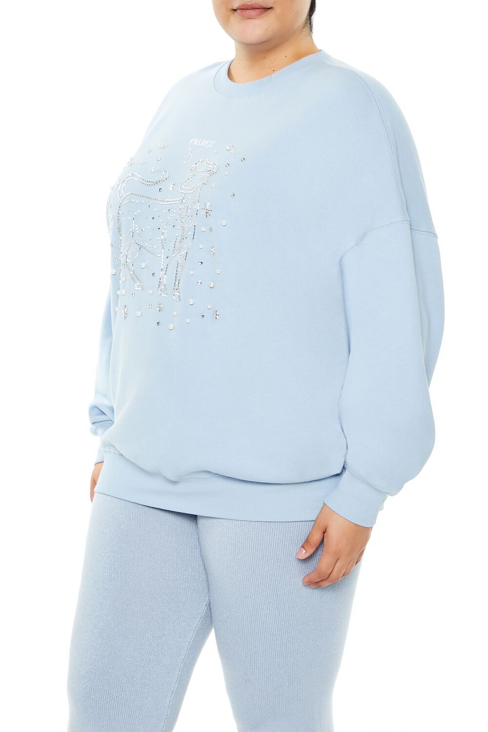  Forever 21 Plus Size Beaded Taurus Pullover - stone blue multi - Bonton