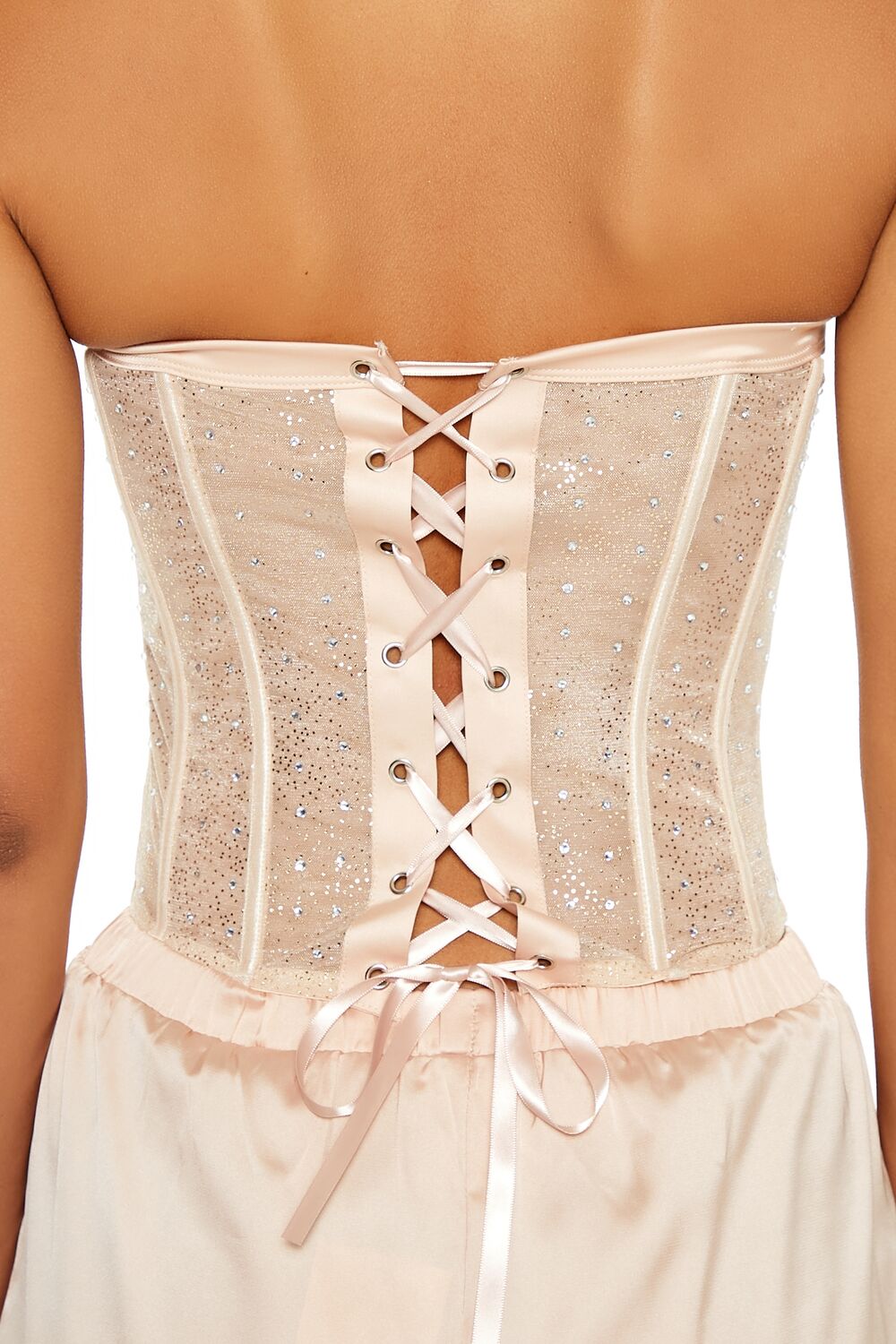  Forever 21 Rhinestone Lingerie Corset Tube Top - champagne - Bonton