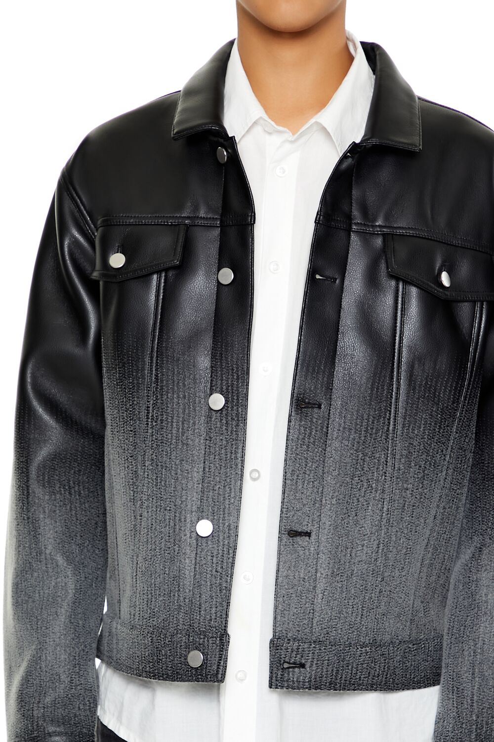  Forever 21 Ombre Faux Leather Moto Jacket - black-grey-swatch - Bonton