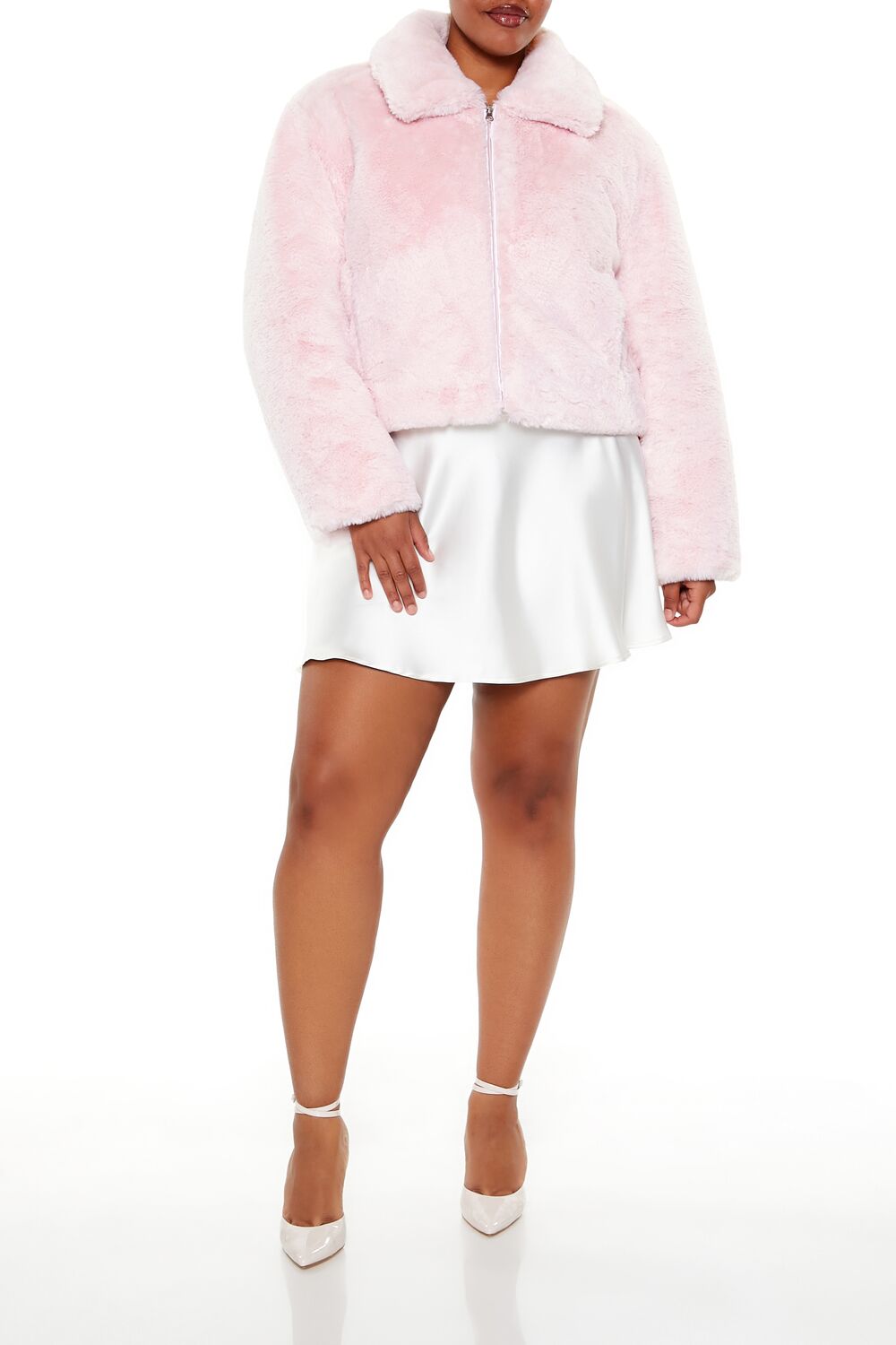  Forever 21 Plus Size Faux Fur Zip-Up Coat - blossom - Bonton