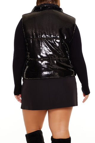 Plus Size Sequin Zip-Up Vest