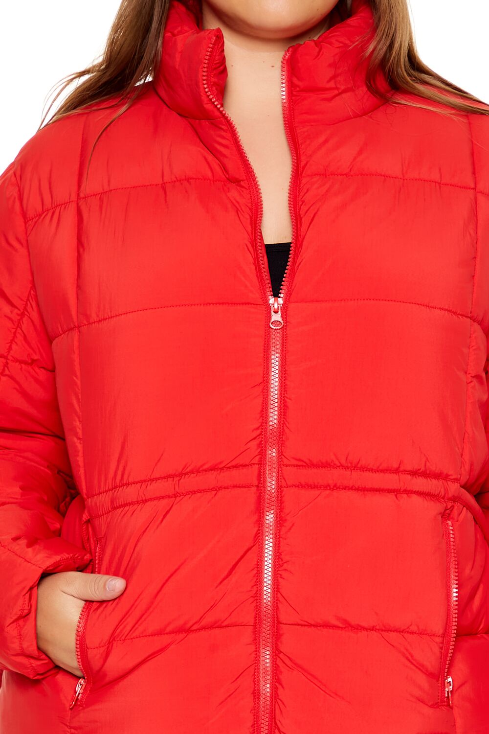  Forever 21 Plus Size Tie-Waist Puffer Jacket - high-risk-red-swatch - Bonton